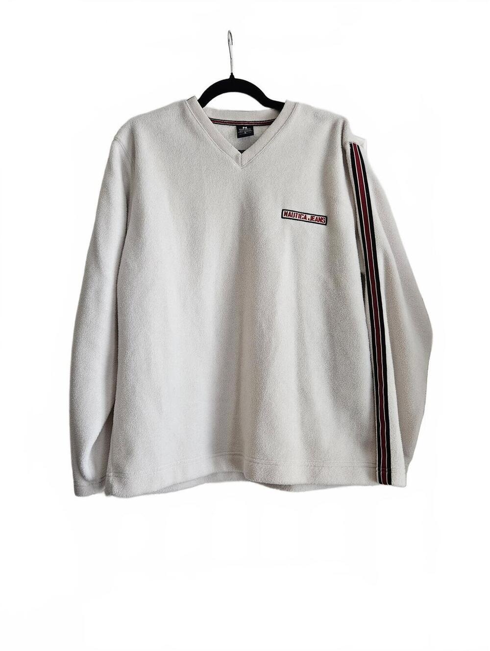 Vintage Y2K Nautica Men's Medium White Polyester Fleece Pullover Sweatshirt
